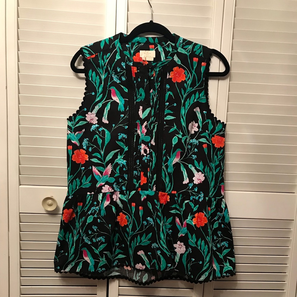 Kate Spade Women's Black Jardin Poplin Peplum Top